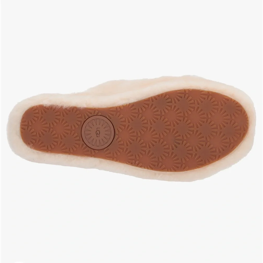 UGG Fluff Yeah Slide Sandals Sheepskin Fur Slingback Elastic Open Toe Natural - Picture 3 of 7